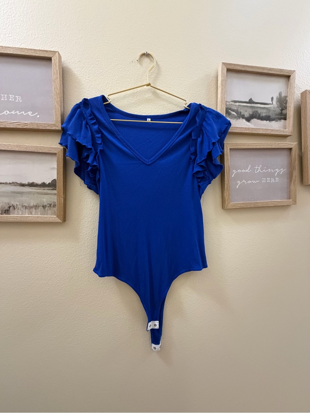 Royal Blue Ruffle Sleeve V-Neck Bodysuit